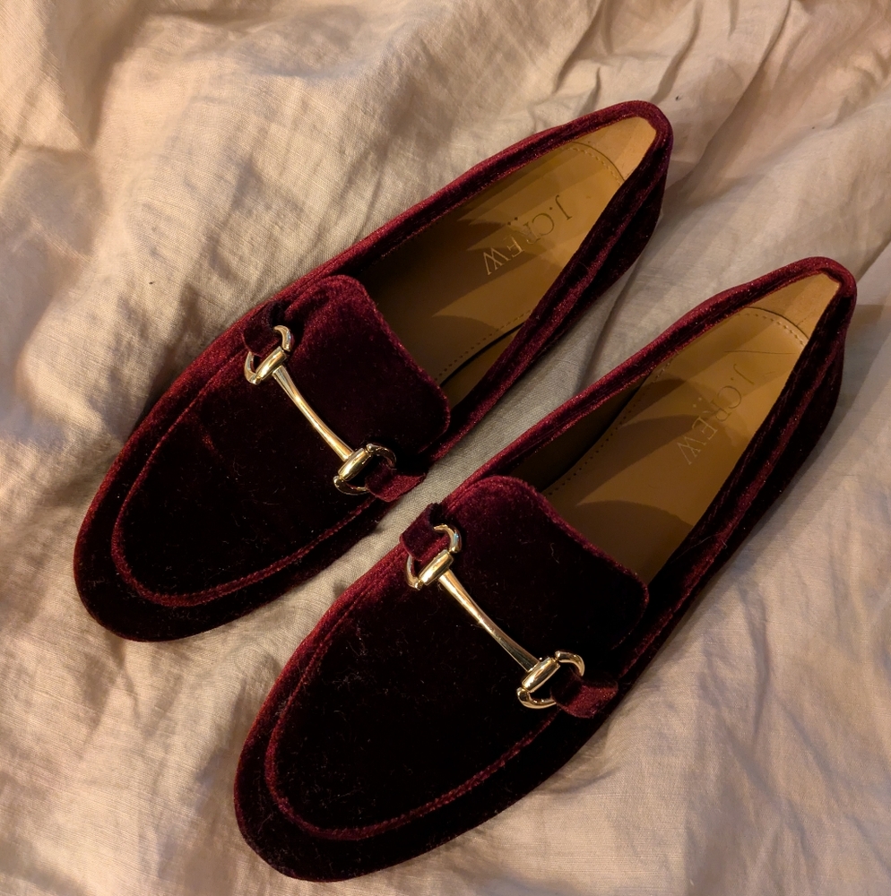 J. Crew Burgundy Velvet Bit Loafers